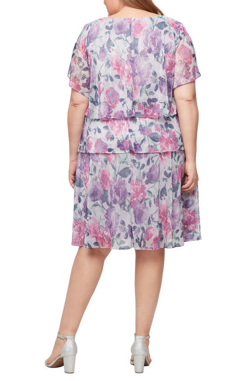 Sl Fashions Plus Size Floral Metallic Tiered Dress In Pink Multi