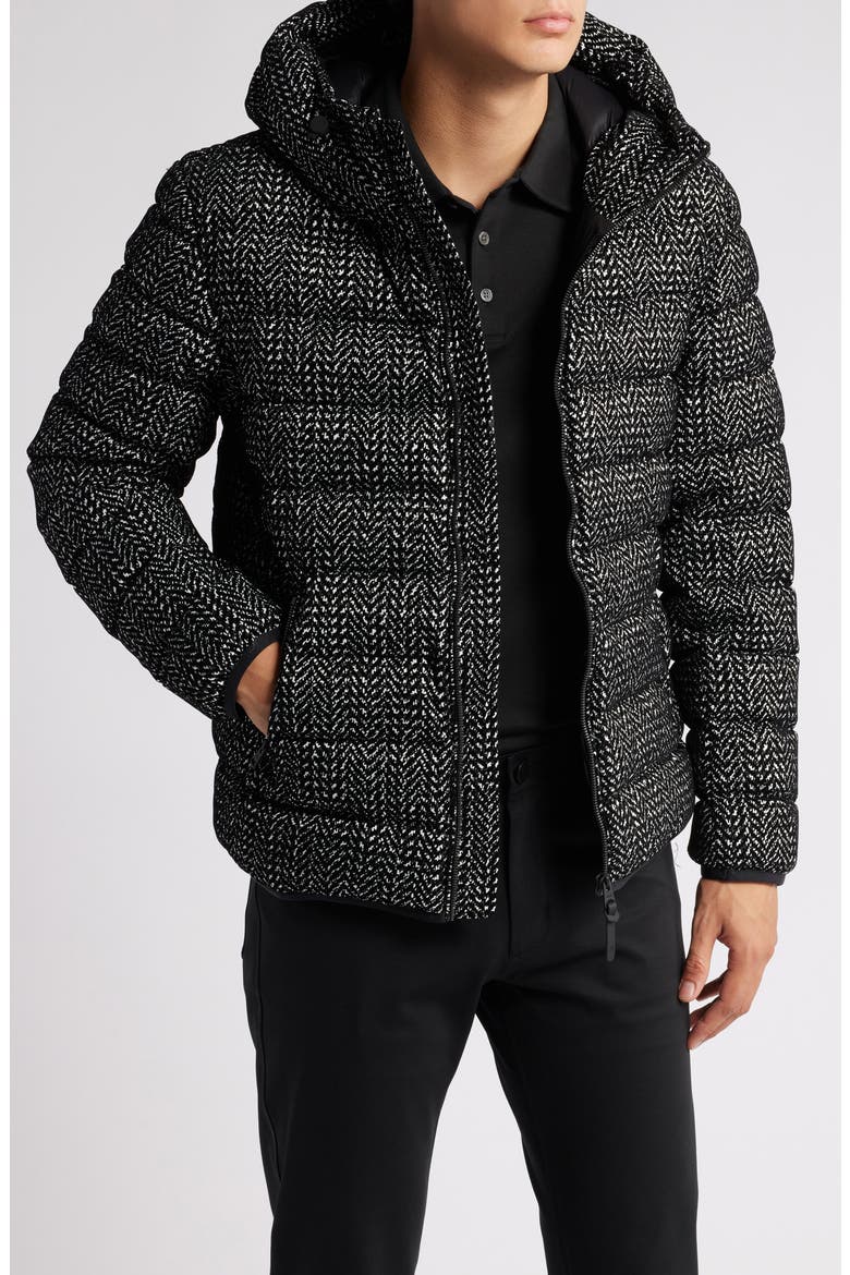 Jack Flocked Herringbone 750 Fill Power Down Jacket, Main, color, BLACK-WHITE