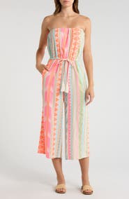 Elan Embroidered Strapless Cover-Up Jumpsuit