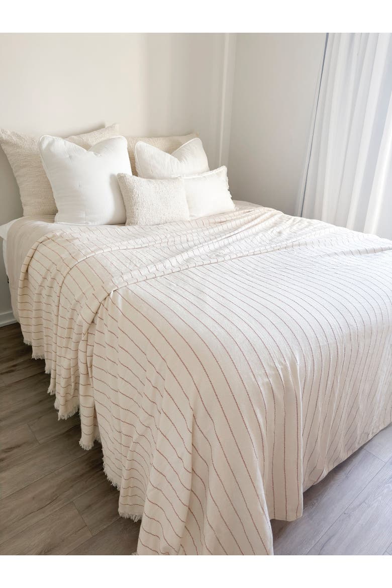 Smooth Cotton Bed Blanket with Stripes, Alternate, color, Ivory / Copper Stripe