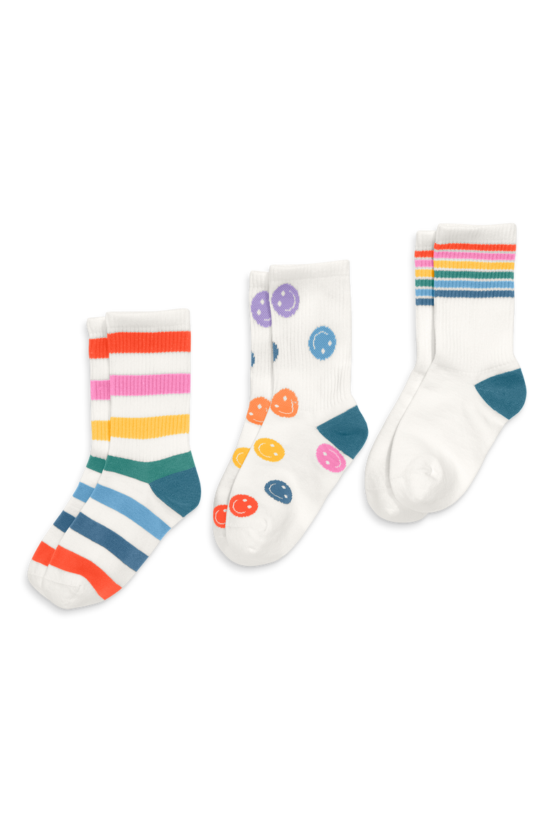 Kids Athletic Sock 3-Pack In Rainbow Mix, Alternate, color, Happy Face Mix