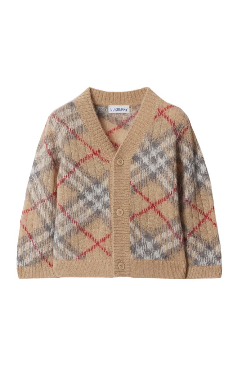 Burberry Check Alpaca Wool Silk Blend Cardigan, Main, color, Pale Stone