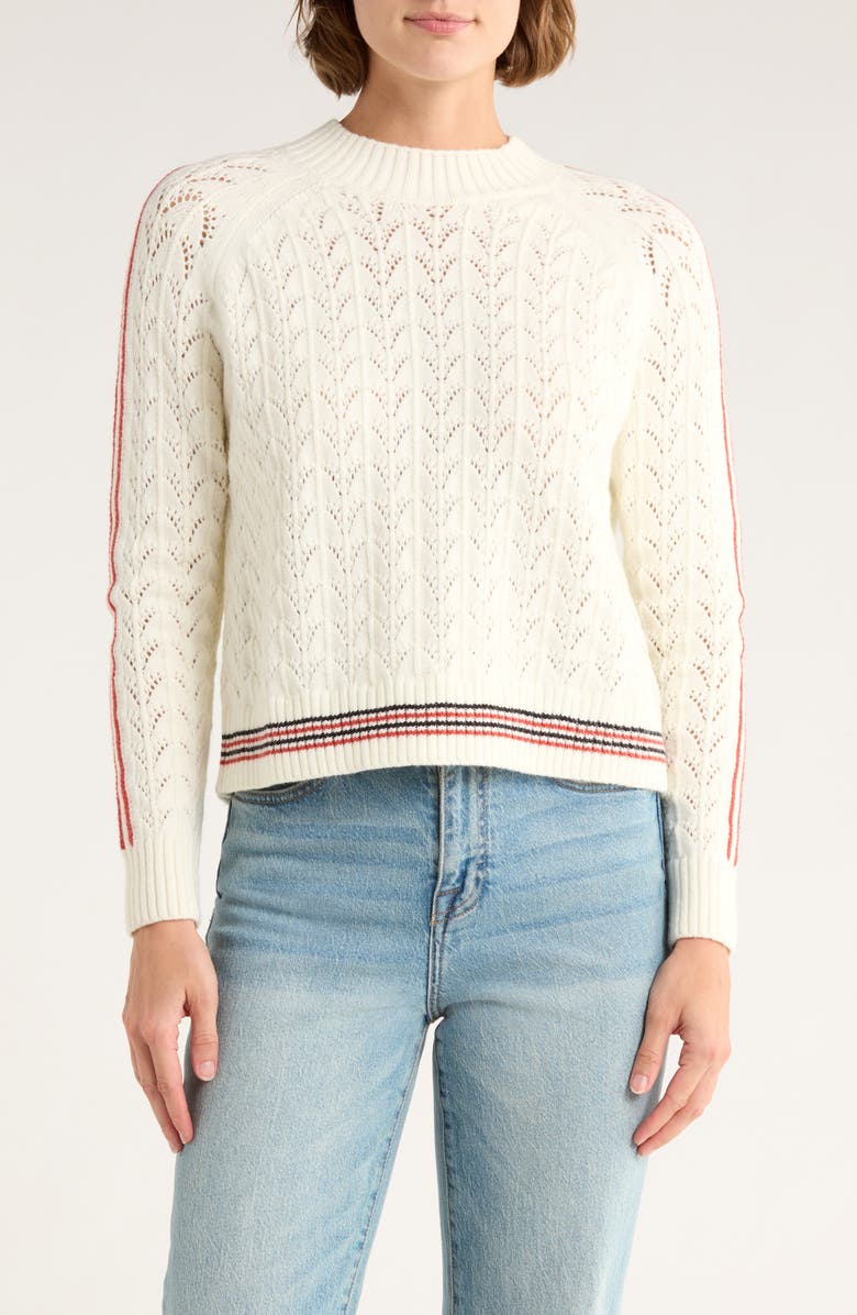 Vigoss Tipped Cricket Cable Sweater, Main, color, Creme