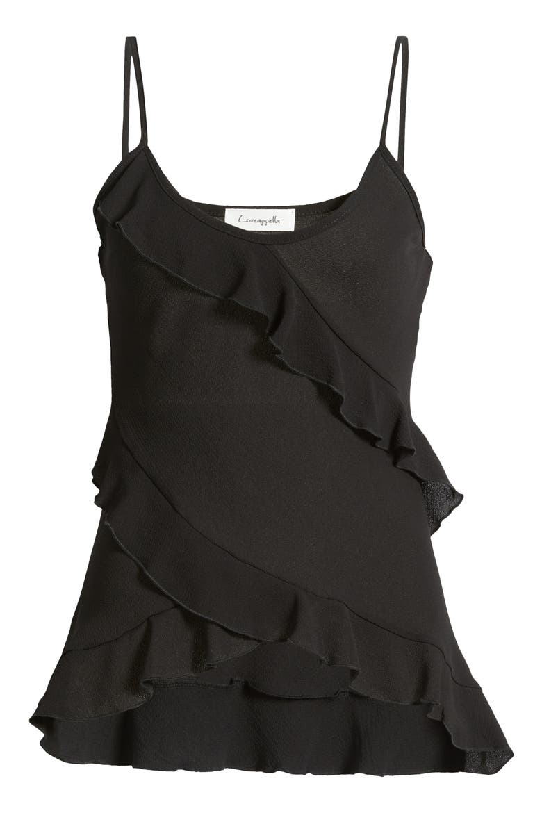 Ruffle Crepe Camisole, Alternate, color, BLACK