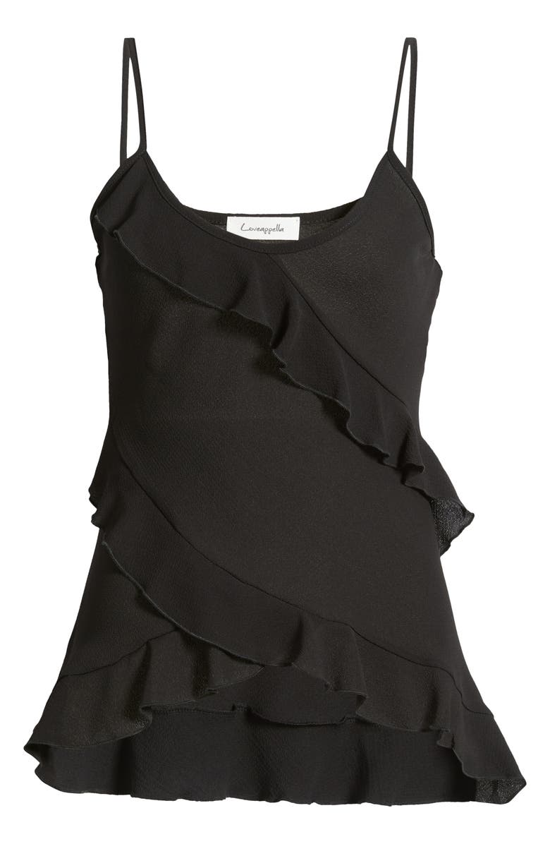 Loveappella Ruffle Crepe Camisole, Alternate, color, Black