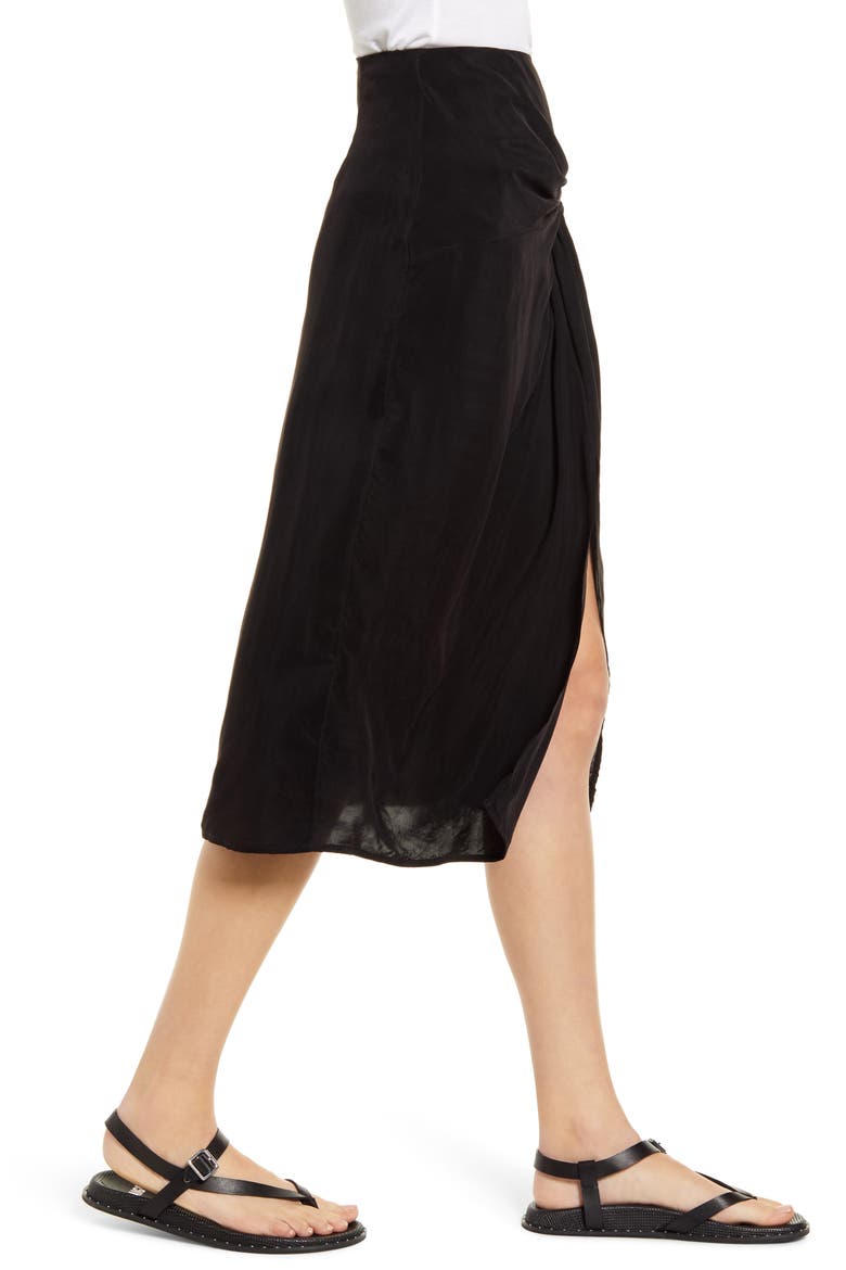 Twist Front Cupro Skirt, Alternate, color, BLACK