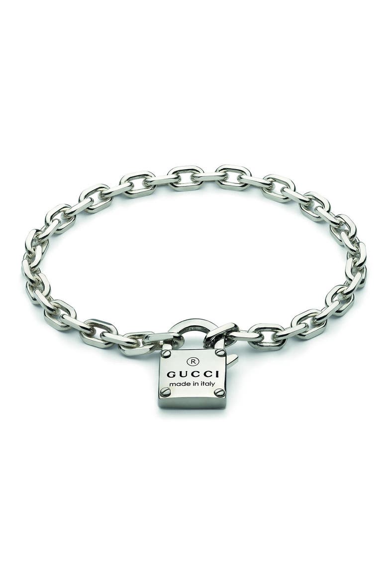 Trademark Lock Pendant Bracelet, Main, color, SILVER