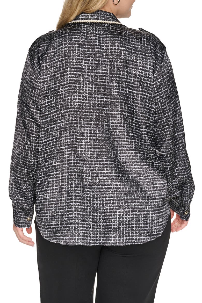 Tweed Print Button-Up Shirt, Alternate, color, BLACK/ SOFT WHITE MULTI
