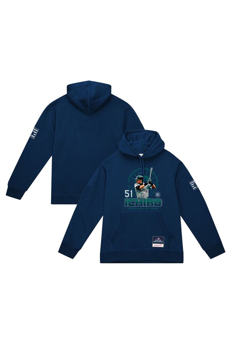 Men's Mitchell & Ness Ichiro Suzuki Navy Seattle Mariners Hall of Fame Hitter Hoodie, Main, color, Navy