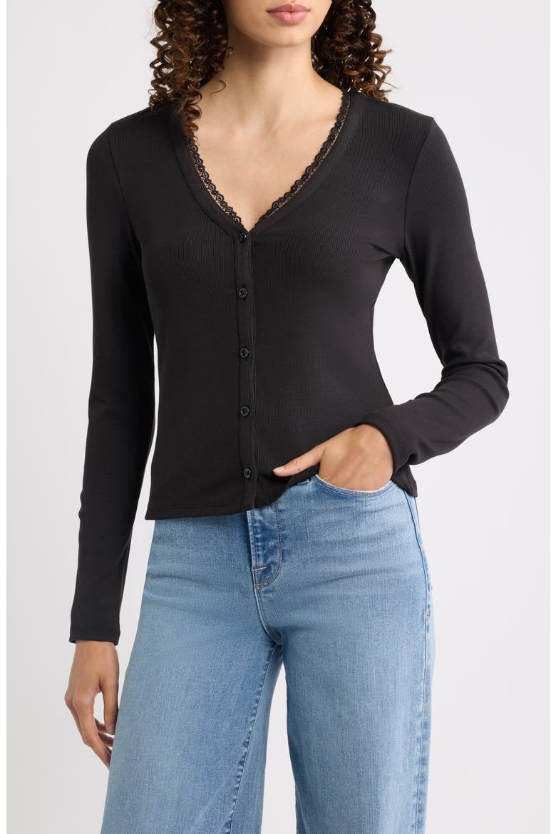 Rib Trim Cardigan, Main, color, BLACK