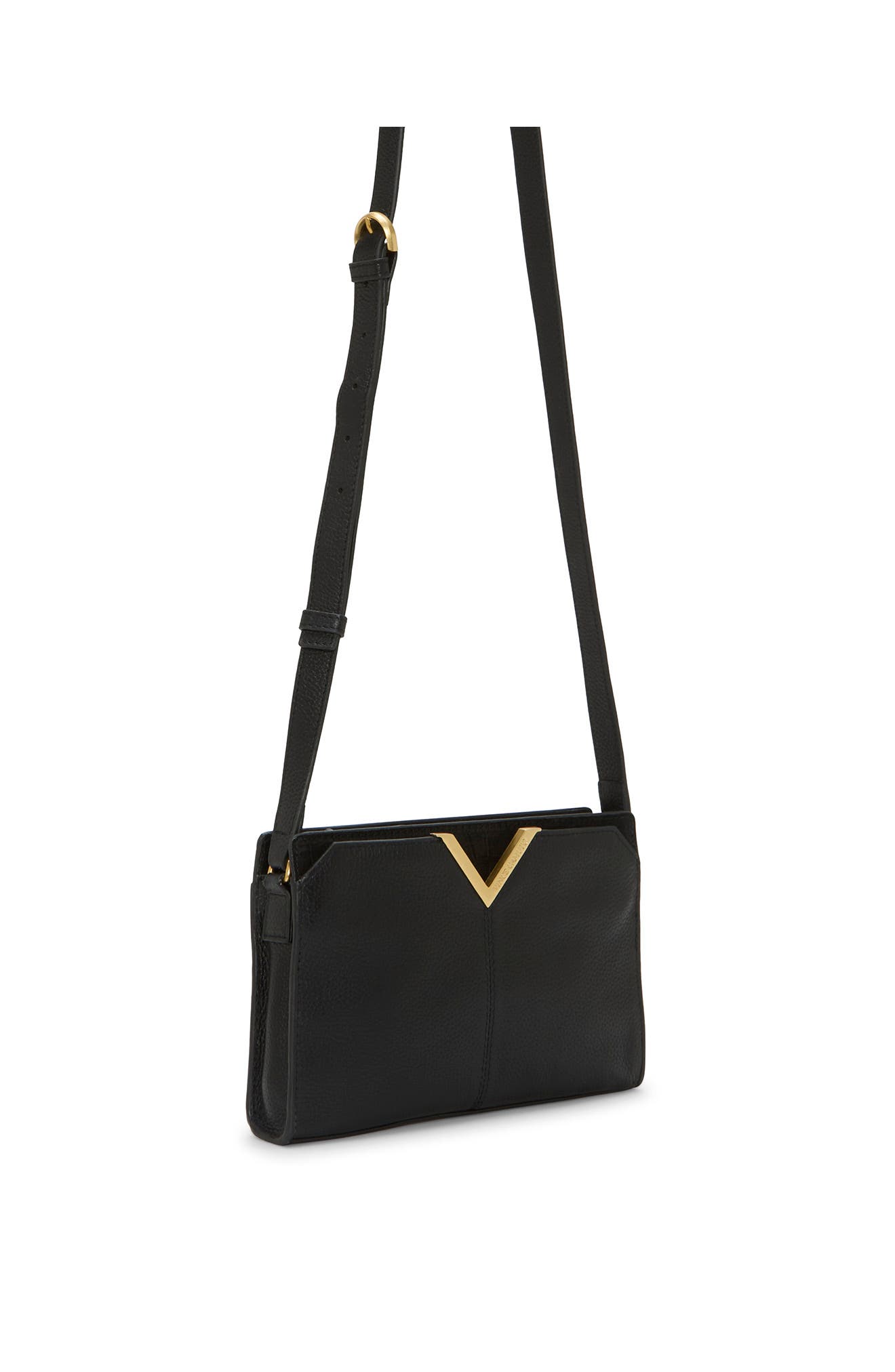 Vince Camuto Tasha Leather Crossbody Bag, Alternate, color, Black