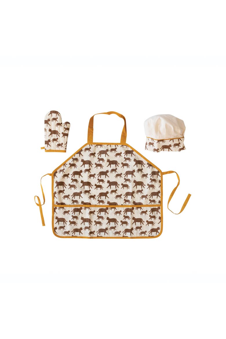 Cotton Child Apron with Jaguars, Alternate, color, Brown