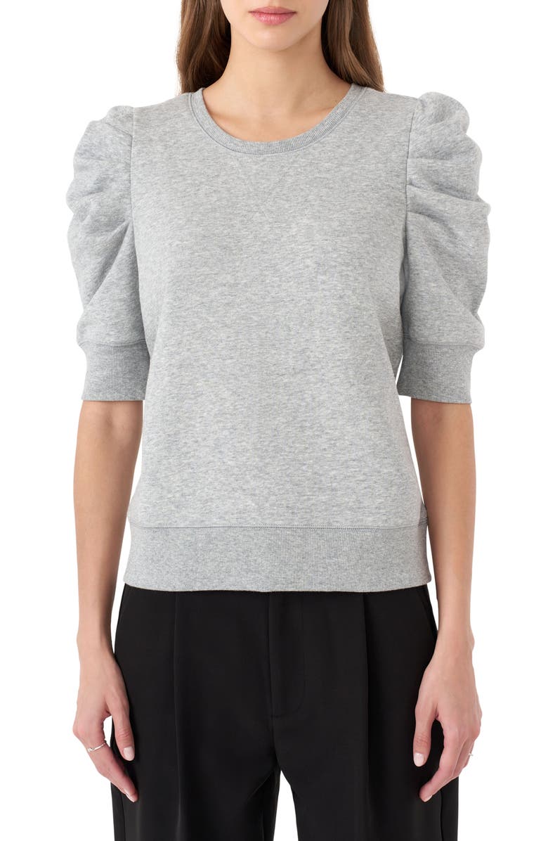 RM Rebecca Minkoff Janine Puff Sleeve Sweatshirt, Main, color, Heather Grey