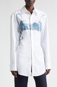 Jean Paul Gaultier Scanned Bra Trompe l'Oeil Stretch Poplin Button-Up Shirt
