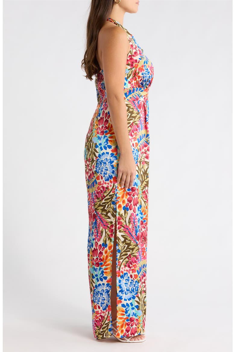 Floral Magic Moment Satin Halter Jumpsuit, Alternate, color, BLUE-PINK