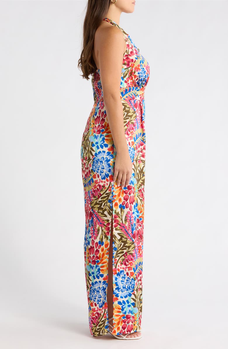 SUGARLIPS Floral Magic Moment Satin Halter Jumpsuit, Alternate, color, Blue-Pink