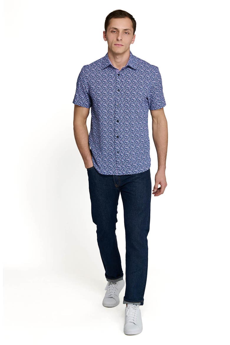 Slim Fit Floral Seersucker Short Sleeve Shirt, Alternate, color, NAVY