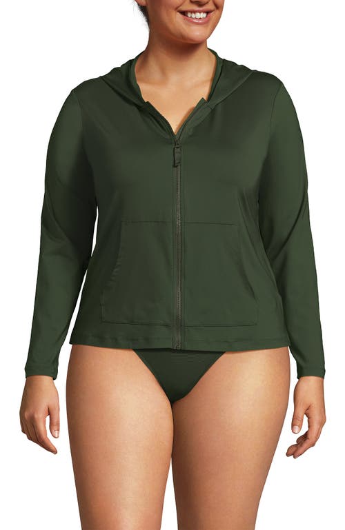 Lands' End Long Sleeve Hooded Full Zip Upf 50 Rash Guard In Rich Olive Green