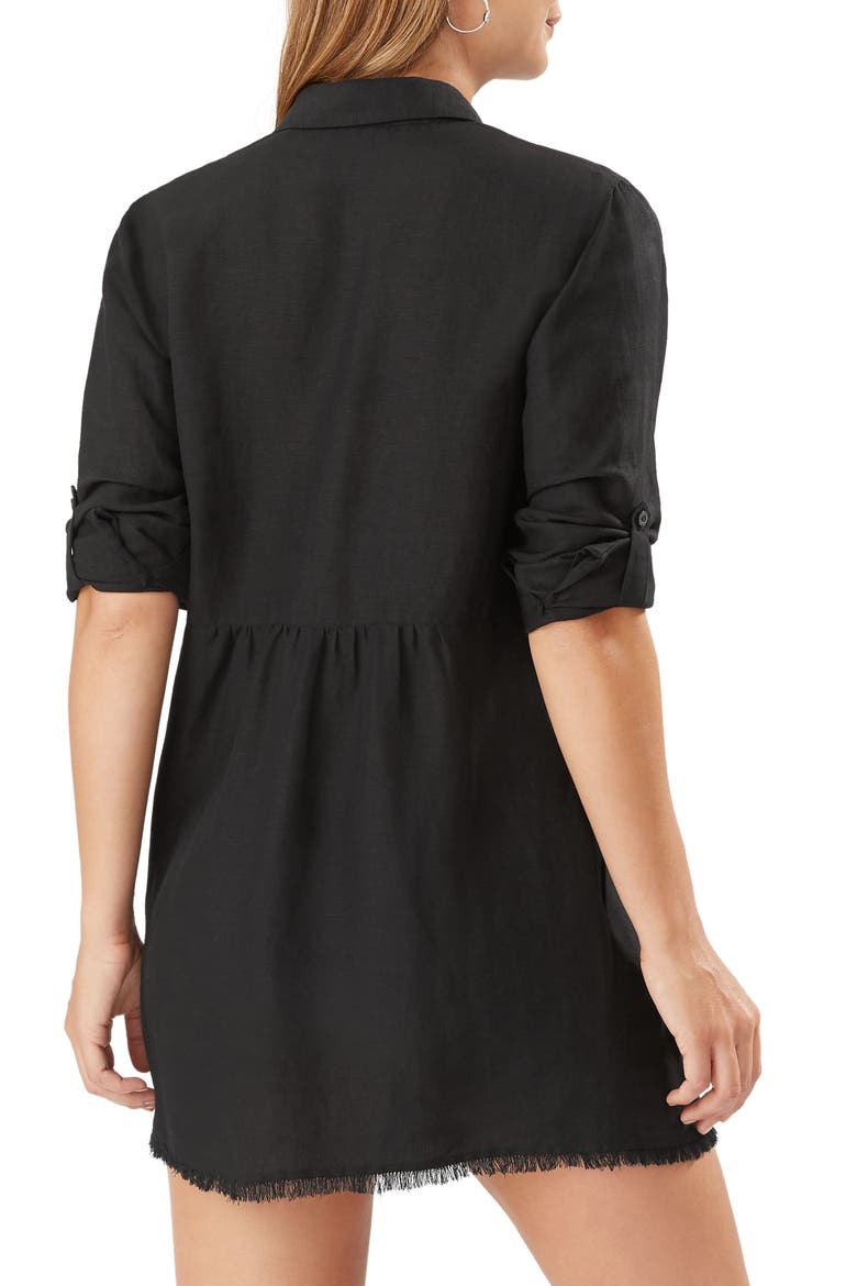 Lucia Linen Blend Boyfriend Shirt, Alternate, color, BLACK
