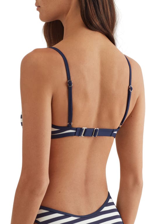 Polo Ralph Lauren Striped Piqué-weave Bikini Top In White/navy