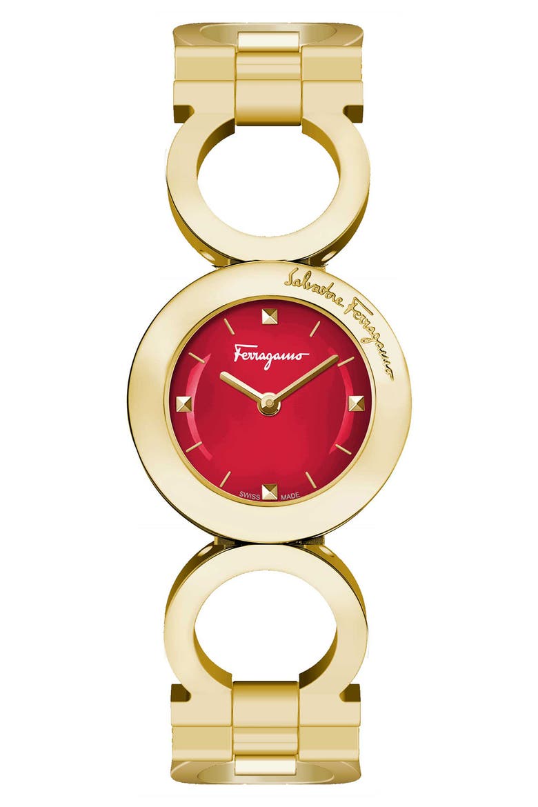 Salvatore Ferragamo Women's Gancini Buckle Bracelet Watch, 28mm, Main, color, GOLD