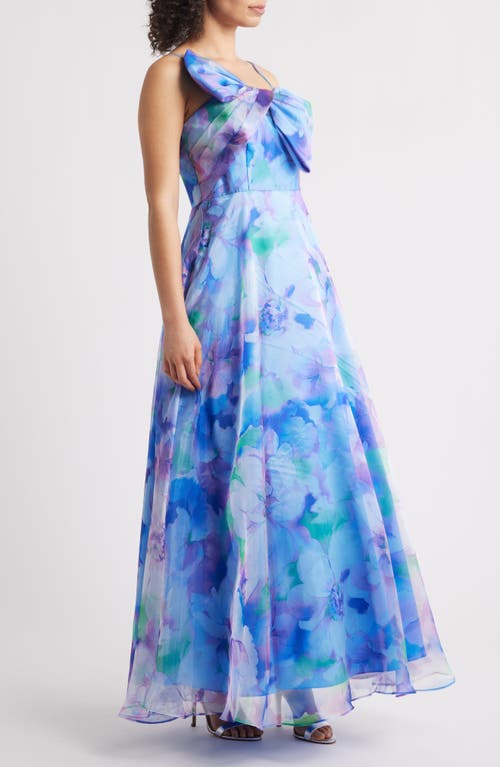 Shop Eliza J Bow Bodice Sleeveless Gown In Blue Multi