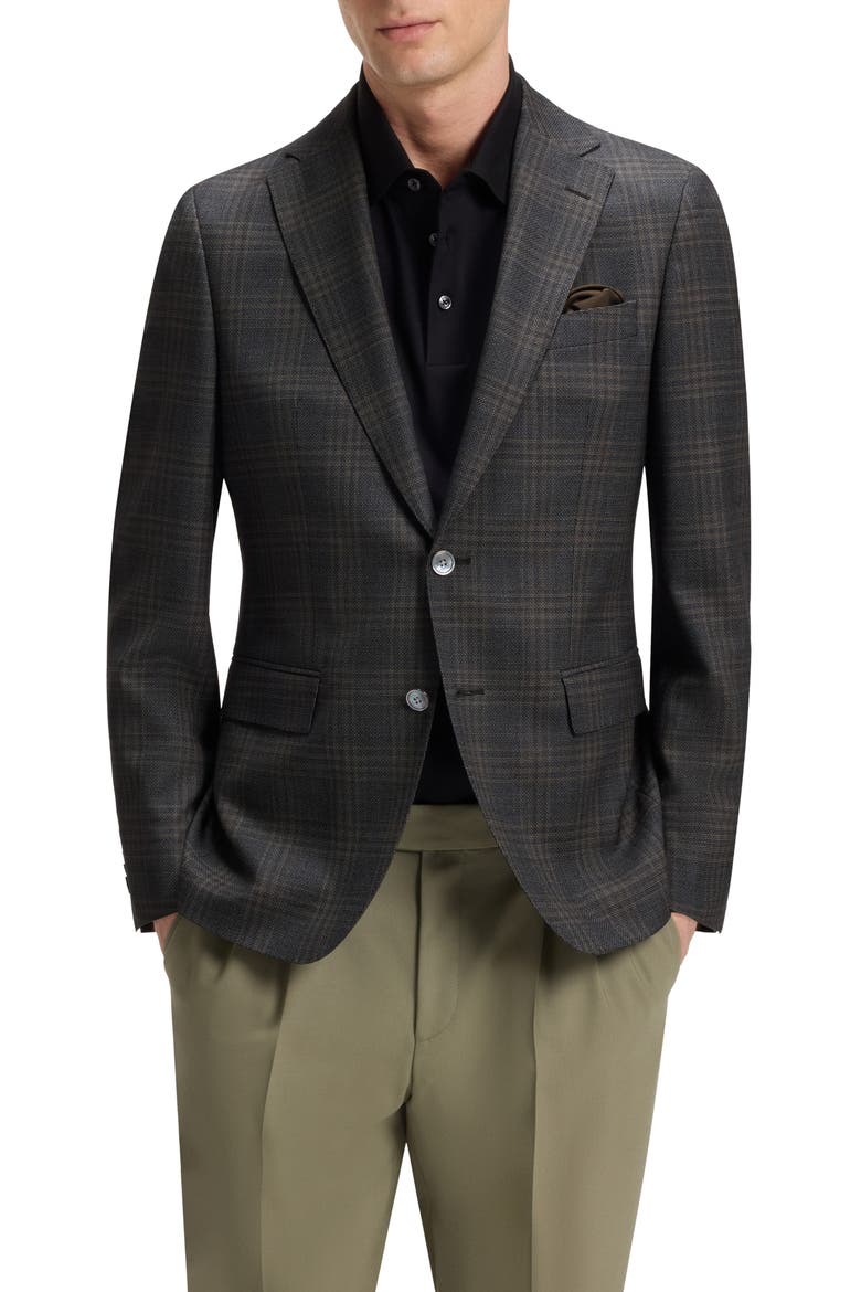 Hutson Slim Fit Slub Black & Brown Check Wool Sport Coat, Main, color, BLACK