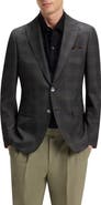 BOSS Hutson Slim Fit Slub Black & Brown Check Wool Sport Coat