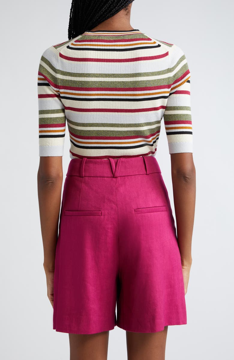 Veronica Beard Kavya Stripe Rib Sweater, Alternate, color, Ivory/ White/ Green Multi