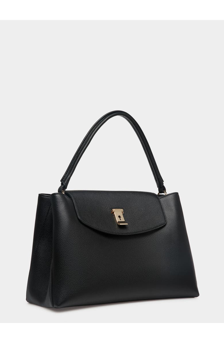 Bally Lock Me Top Handle Bag In Leather, Alternate, color, Black