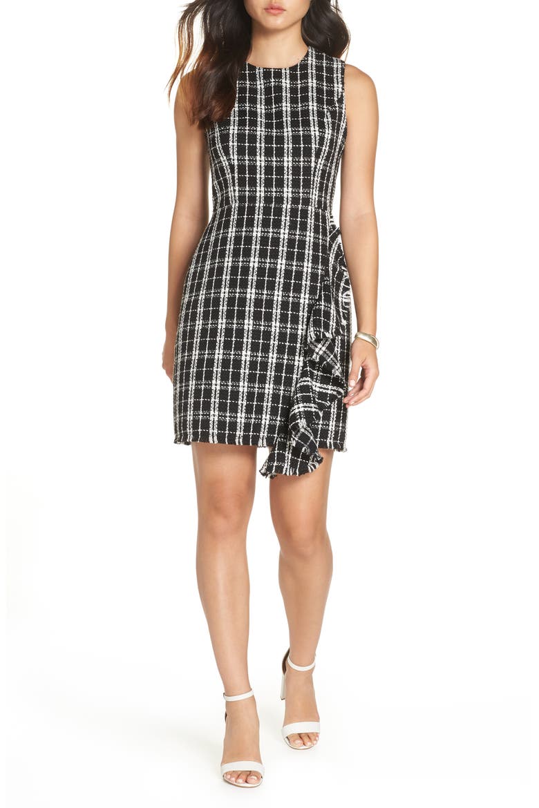 Tweed Sheath Dress, Main, color, BLACK- WHITE PLAID