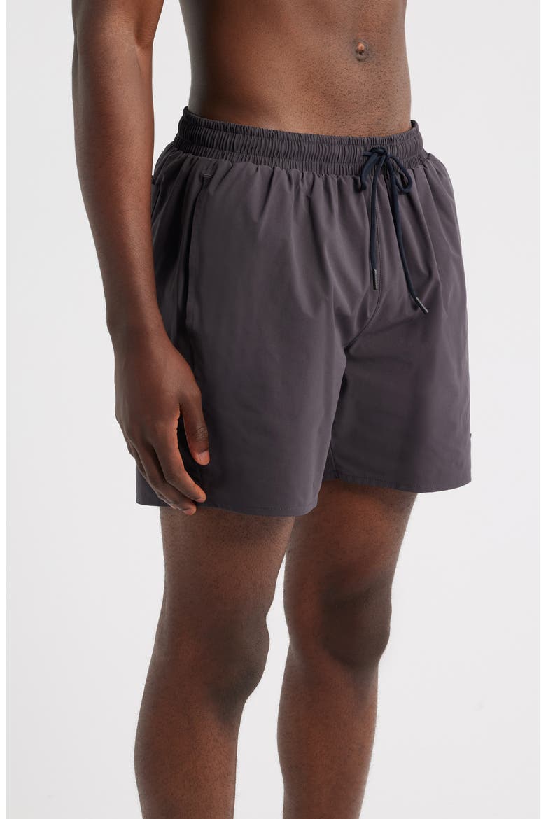 Solid Stretch Swim Trunks, Alternate, color, DARK GREY