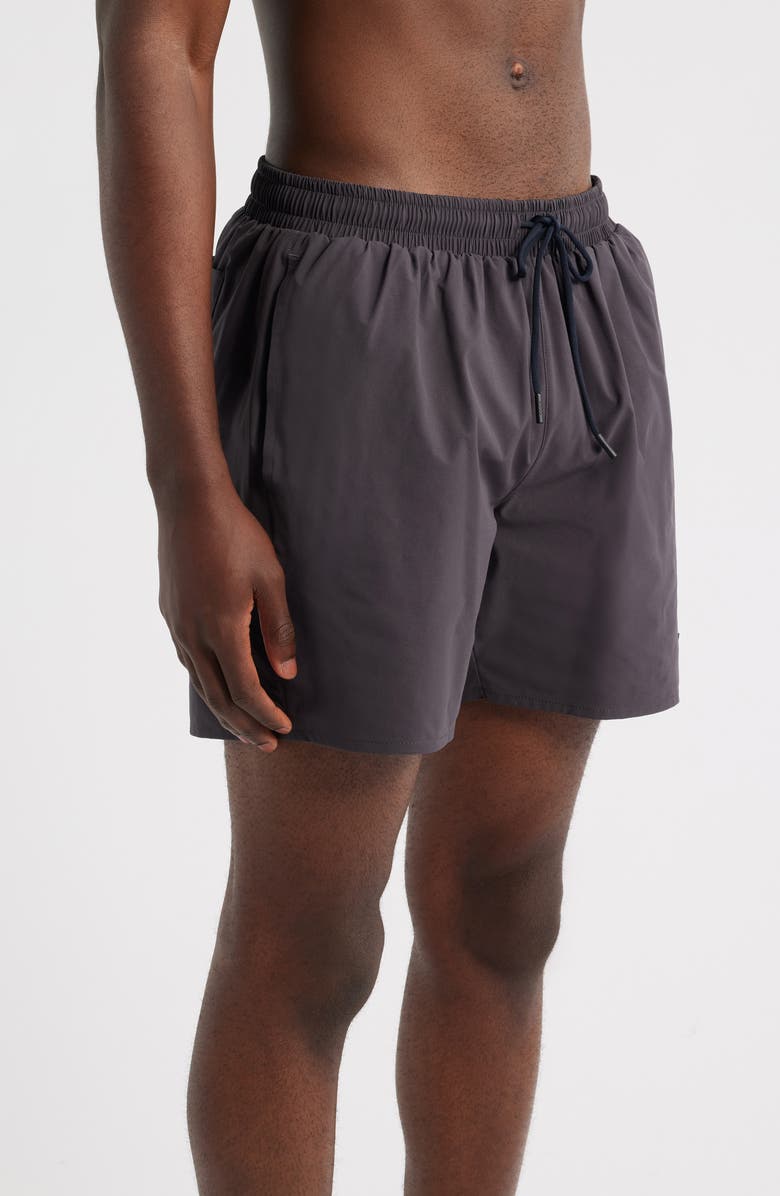 BOSS Solid Stretch Swim Trunks, Alternate, color, Dark Grey