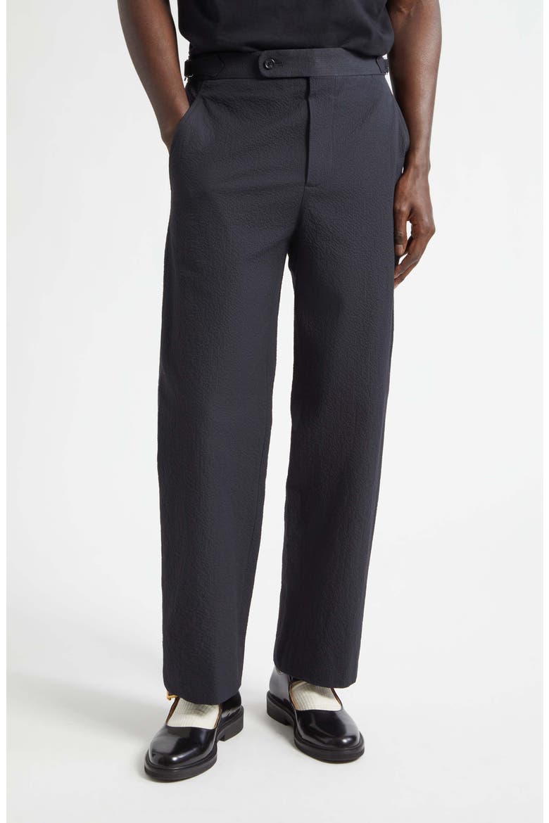 Side Buckle Seersucker Trousers, Main, color, DARK NAVY