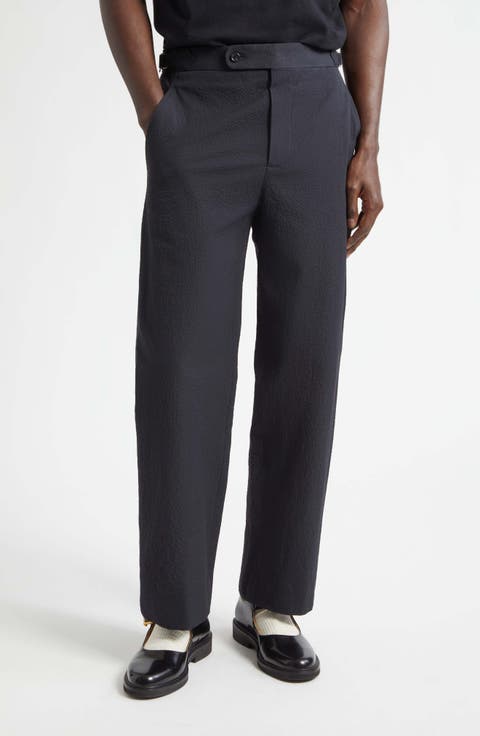 Side Buckle Seersucker Trousers