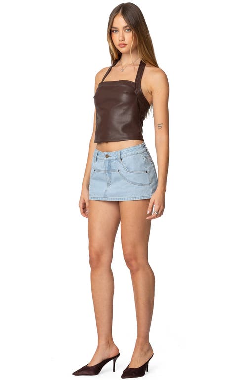 EDIKTED EDIKTED FAUX LEATHER HALTER CROP TOP