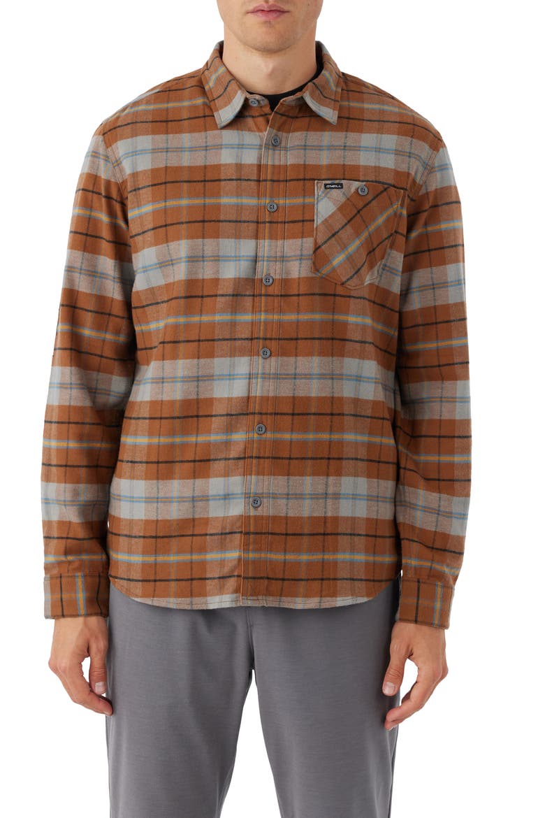 Redmond Plaid Stretch Flannel Button-Up Shirt, Main, color, MEDIUM BROWN