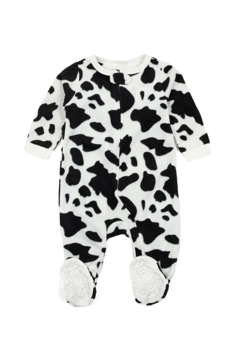 Leveret Kids Footed Fleece Printed Matching Family Holiday Pajamas, Alternate, color, Cow