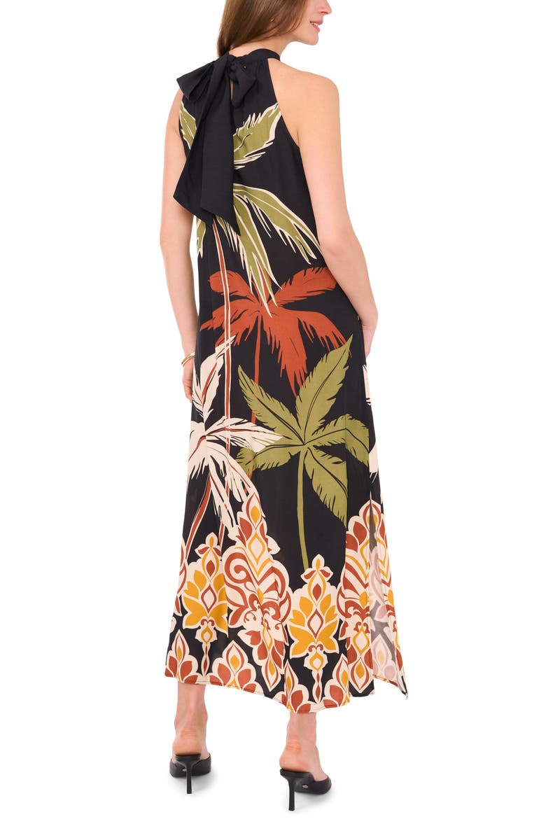 Tropical Print Halter Dress, Alternate, color, RICH BLACK