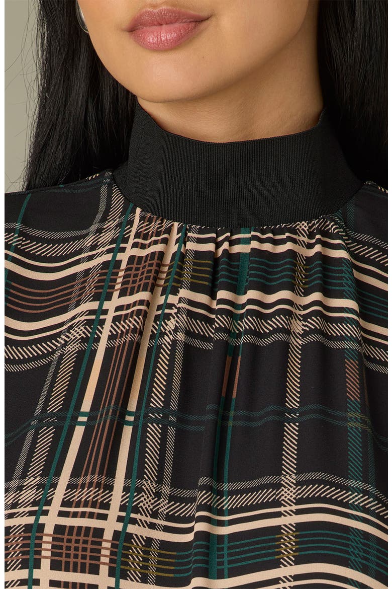 Plaid Mock Neck Top, Alternate, color, BLACK/ GREEN MULTI