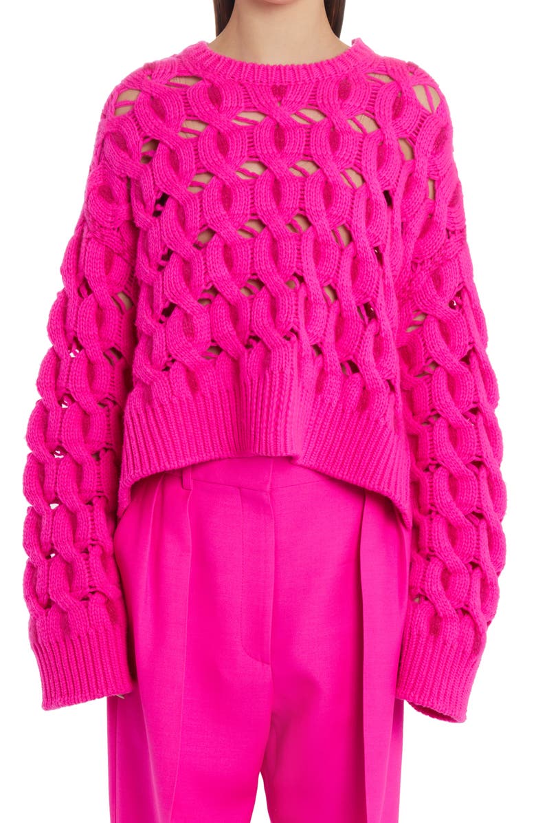 Valentino Garavani Open Stitch Cable Knit Wool Blend Sweater, Main, color, 