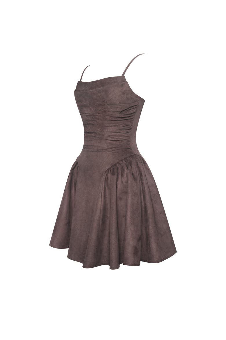 Raisa Vegan Suede Ruched Mini Dress, Alternate, color, Mahogany