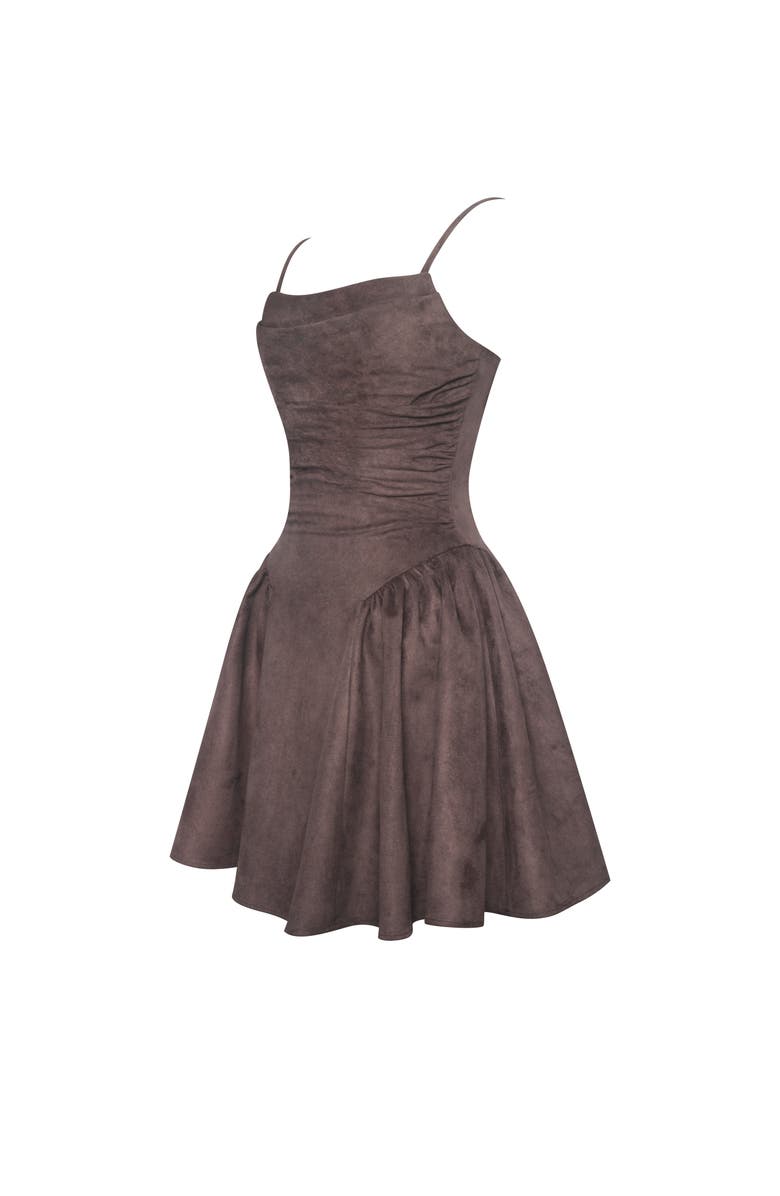 Miss Circle Raisa Vegan Suede Ruched Mini Dress, Alternate, color, Mahogany