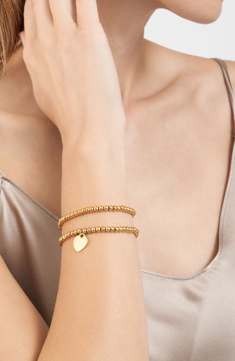 Adornia Set of 2 Beaded Heart Bracelets, Alternate, color, Gold