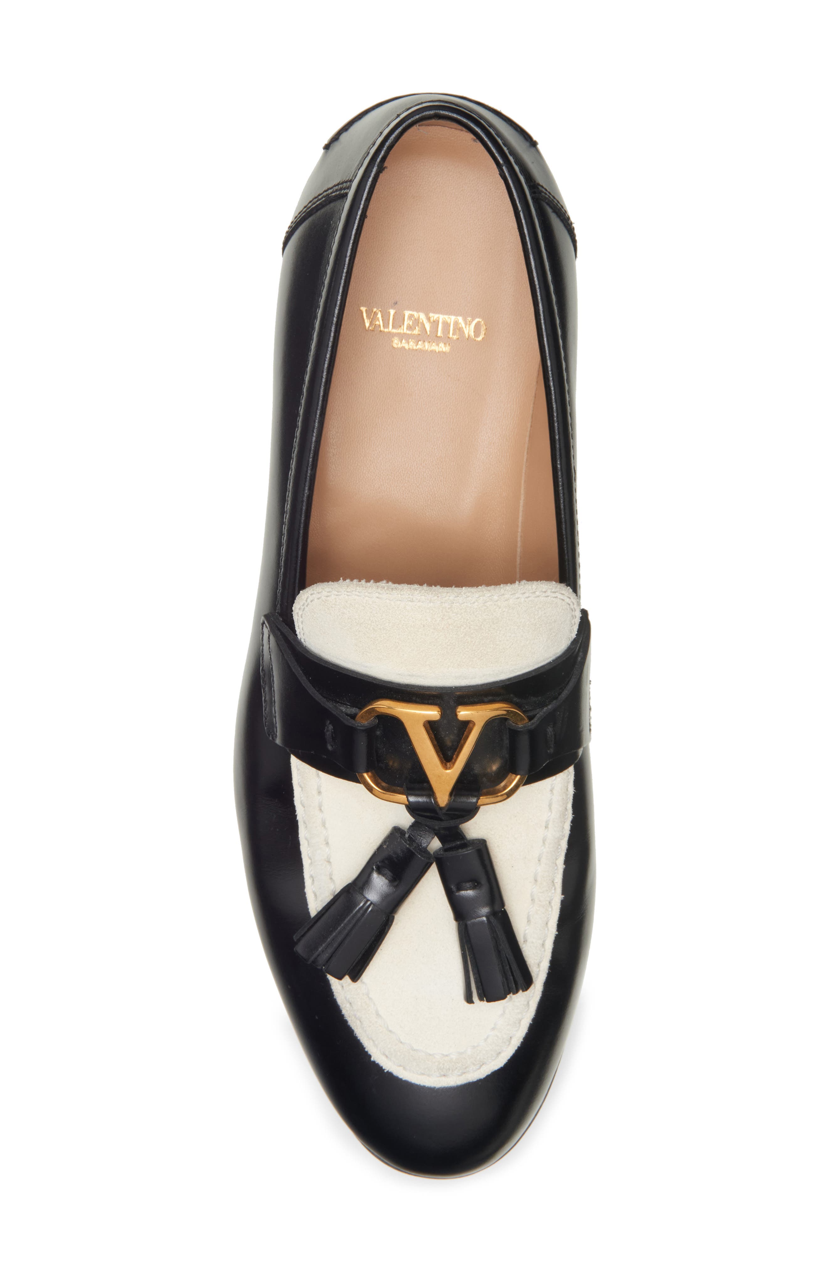 Valentino Garavani Vaniteux Tassel Loafer, Alternate, color, Black/ Ivory