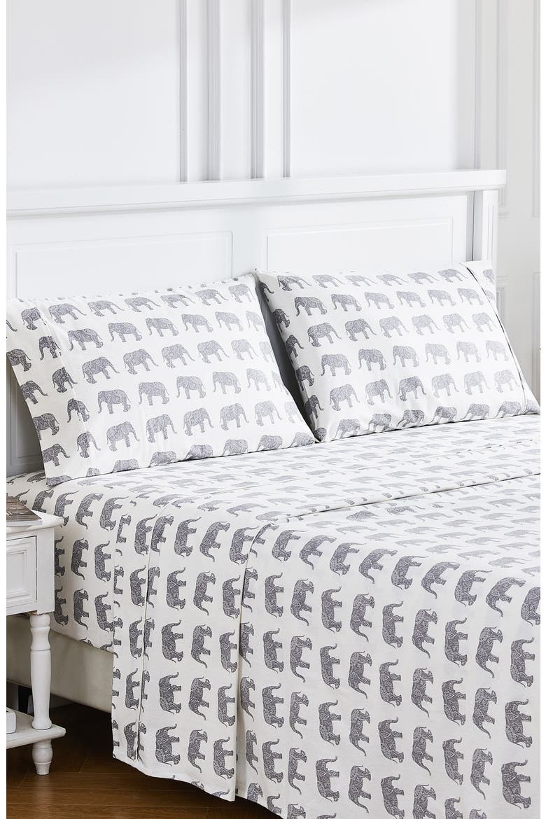 Elephant Flannel Sheet Set, Alternate, color, GREY