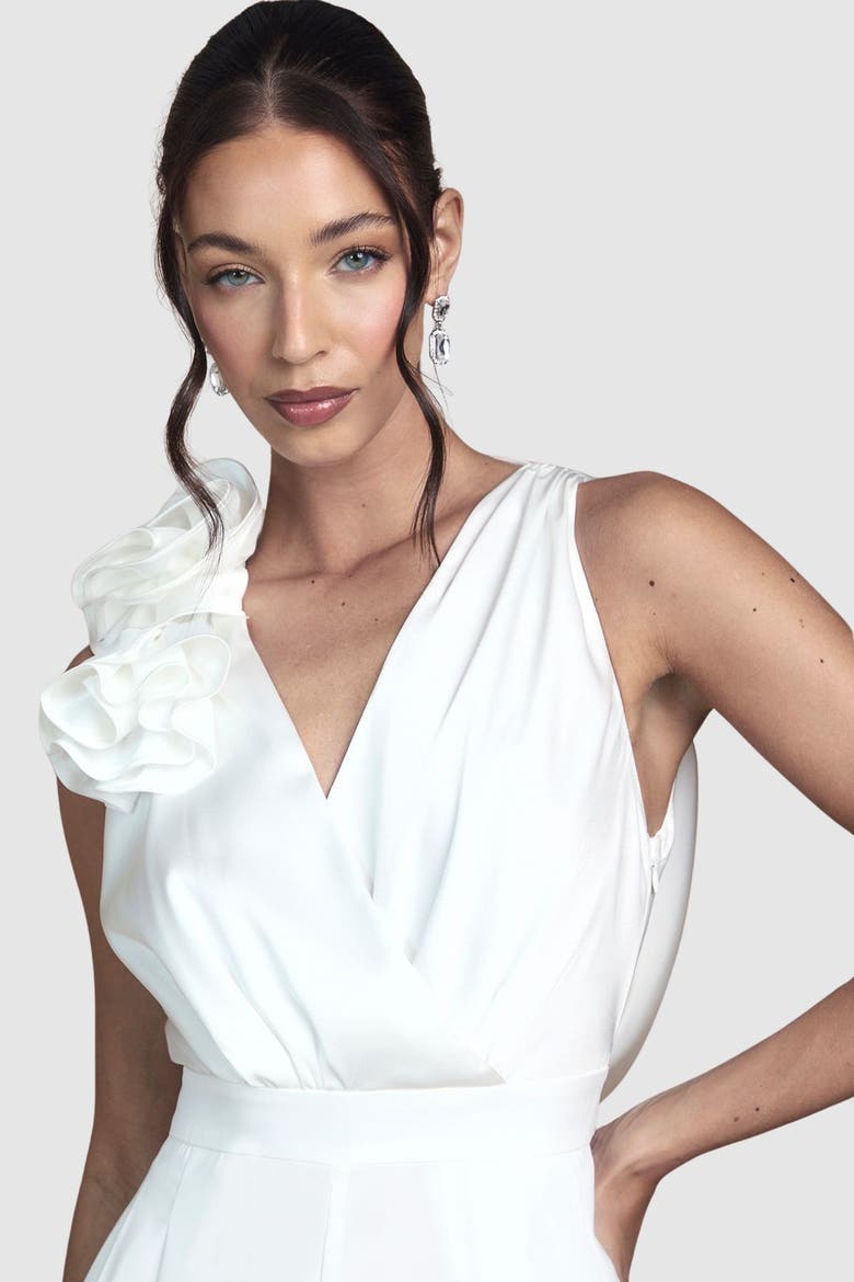 Corsage Cowl Back Bridal Jumpsuit, Alternate, color, Ivory