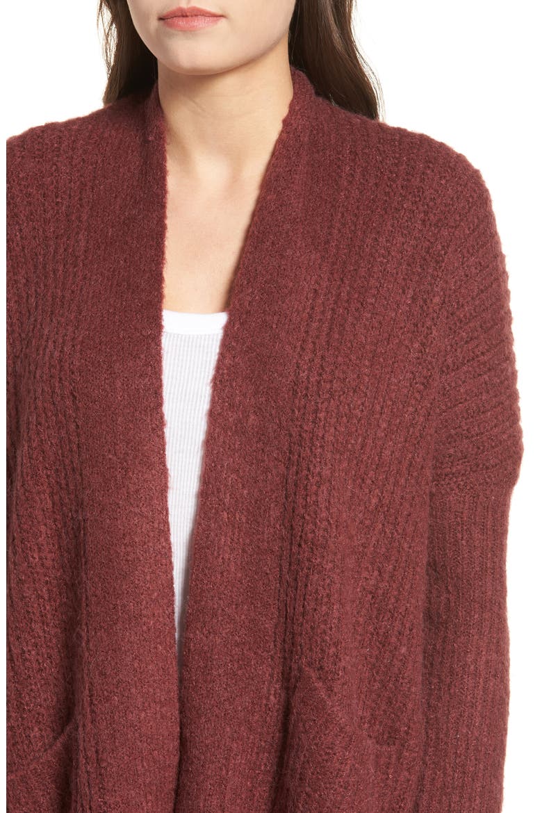 Rib Knit Open Cardigan, Alternate, color, DUST PLUM