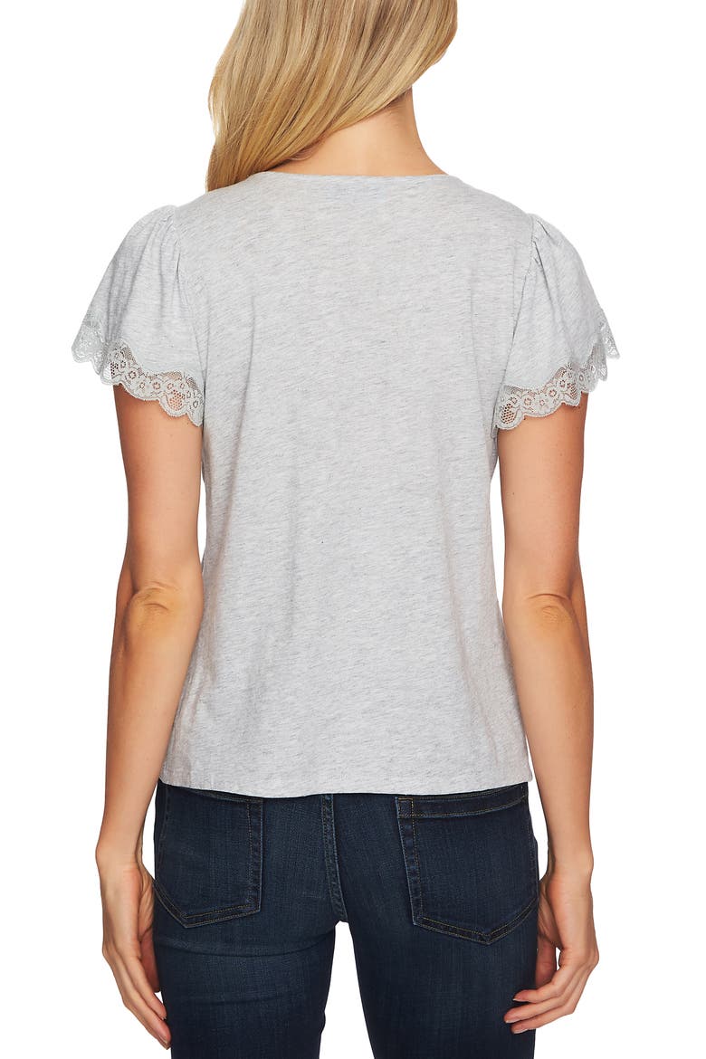 Lace Trim Flutter Sleeve Knit Top, Alternate, color, GREY HEATHER