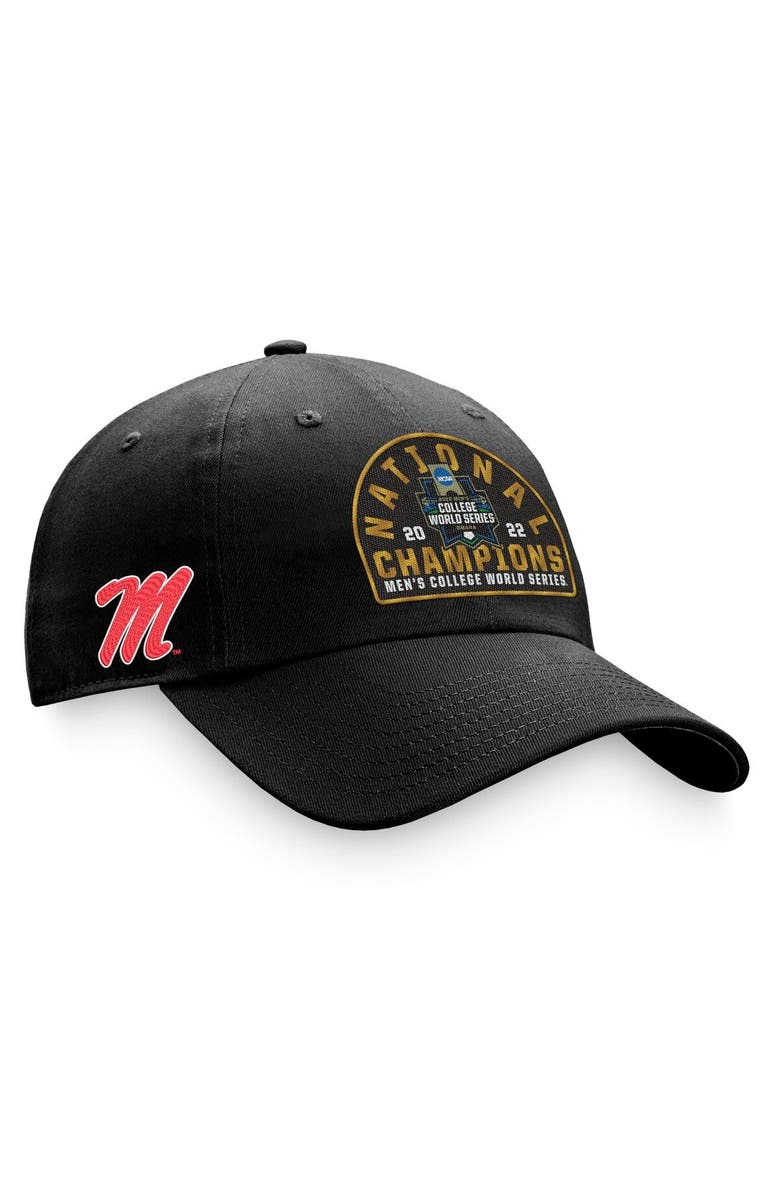 TOP OF THE WORLD Men's Top of the World Black Ole Miss Rebels 2022 NCAA Men's Baseball College World Series Champions Locker Room Crew Adjustable Hat, Main, color,